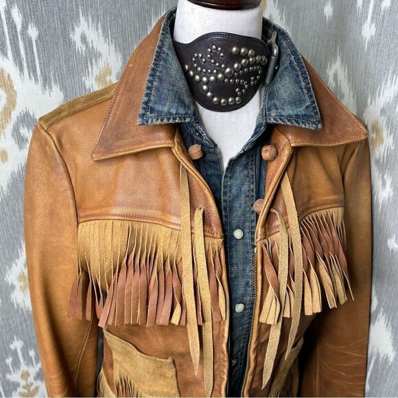 Polo Ralph Lauren 2014 Southwest Fringed Cognac Leather Jacket - Picture 12 of 16